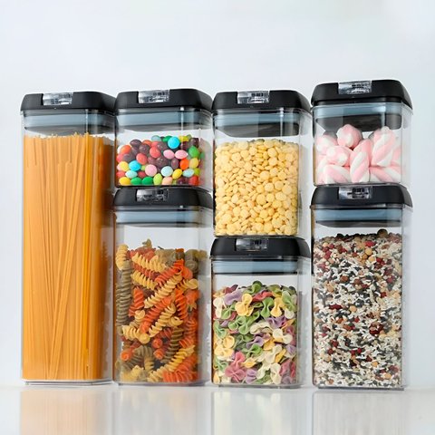 Kit 7 Potes Herméticos Vidro Tampa Plástica Mantimentos