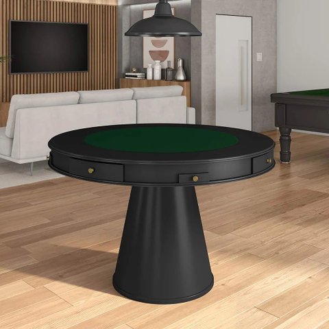 Mesa de Jogos Carteado 4 Lugares Bellagio com Gavetas Tampo Reversível Base Cone Tecido Preto/verde