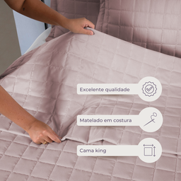 Kit Colcha Cobre Leito Matelado Casal King Size 3 Peças Dupla Face Soft Rose - 2