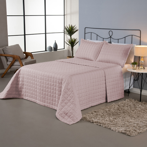 Kit Colcha Cobre Leito Matelado Casal King Size 3 Peças Dupla Face Soft Rose