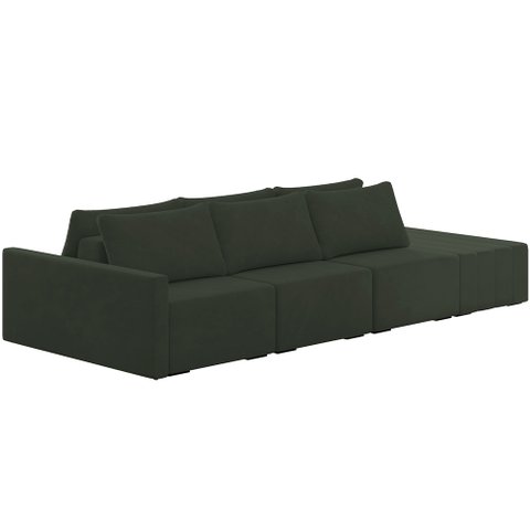 Sofá Ilha Modular para Sala 312cm com Puff Dublin K01 Veludo Verde - Lyam Decor