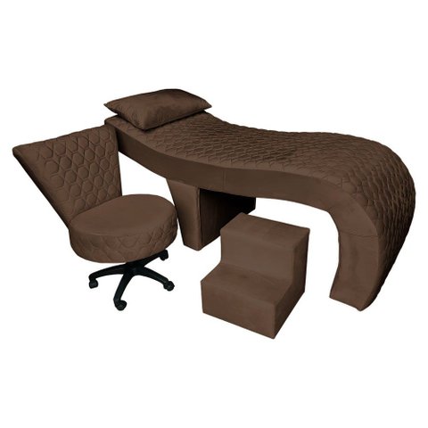 Kit Maca Estética Metalasse com Mocho e Escadinha Slk Decor Nina Marrom