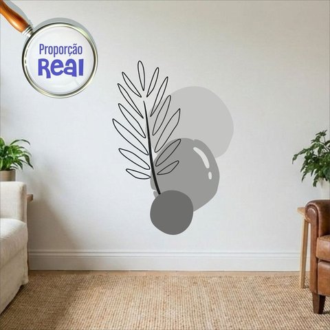 Adesivo Floral Boho Cinza Estilo Nórdico 100x69 Minimalista Mod.02