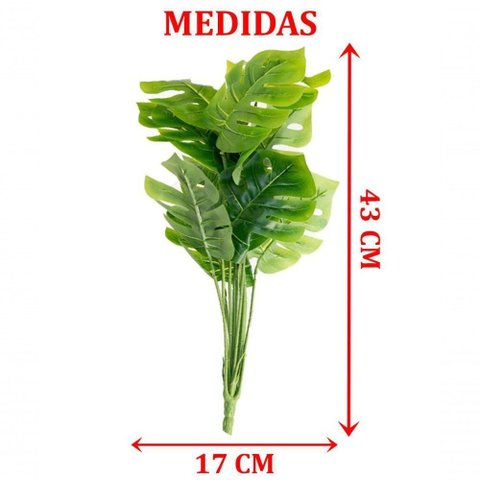Kit 12 Ramo Planta Artificial Decoração Costela de Adão 43cm