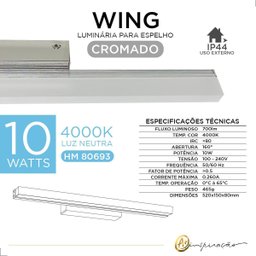 Luminária para Espelho Banheiro Arandela Wing 10w Ip44 Opus - 4