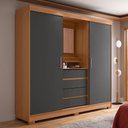 Ver imagem 7 de Guarda-roupa Casal com Espelho 2 Portas de Correr 4 Gavetas Finley 184 Cm - Carvalho C/ Grafite