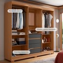 Ver imagem 2 de Guarda-roupa Casal com Espelho 2 Portas de Correr 4 Gavetas Finley 184 Cm - Carvalho C/ Grafite
