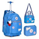 Ver imagem 1 de Kit Mochila de Carrinho Estojo Lancheira Azul Rb24001 Clio