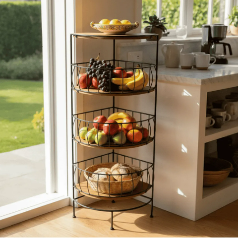 Suporte Fruteira de Canto para Cozinha - Cesto de Frutas Organizador Vertical