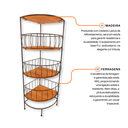 Ver imagem 3 de Suporte Fruteira de Canto para Cozinha em Ferro e Madeira Organizador Vertical 3 Níveis