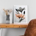 Ver imagem 2 de Quadro Moderno Flores Cinza e Laranja 45x34cm - com Vidro:moldura Branca