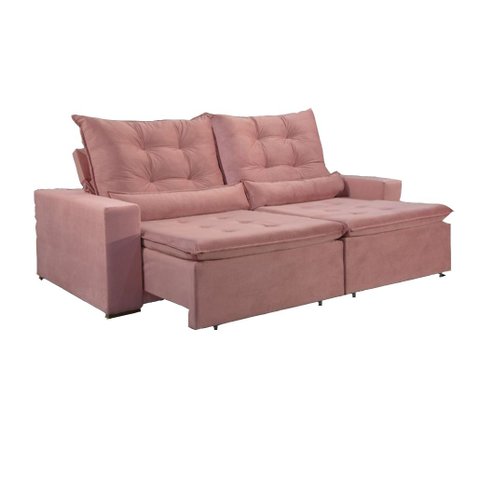 Sofá Moscow Reclinável e Retrátil Suede Rosa