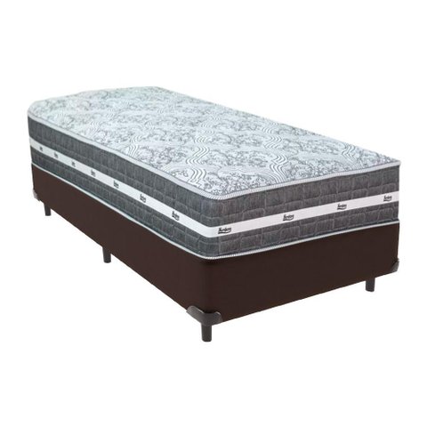 Cama Box Marrom e Colchão Black Graphite Molas Ensacadas Solteiro 88x188x32 Anjos