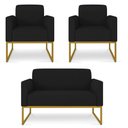Ver imagem 1 de Kit Namoradeira E 2 Poltronas Industrial Dourada A79 Preto