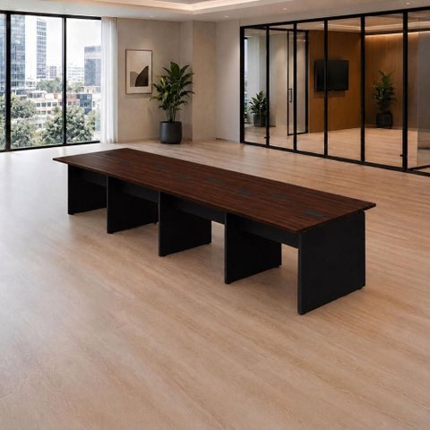 Mesa de Escritório Estação de Trabalho 8 Lugares 3,60m x 1,20m Pés Painel Nogal F5 Office Cor:
