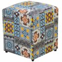 Ver imagem 1 de Puff Quadrado Decorativo Tecido Azul Cinza