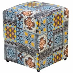 Puff Quadrado Decorativo Tecido Azul Cinza - 1 Puff Quadrado Decorativo Tecido Azul Cinza - 1