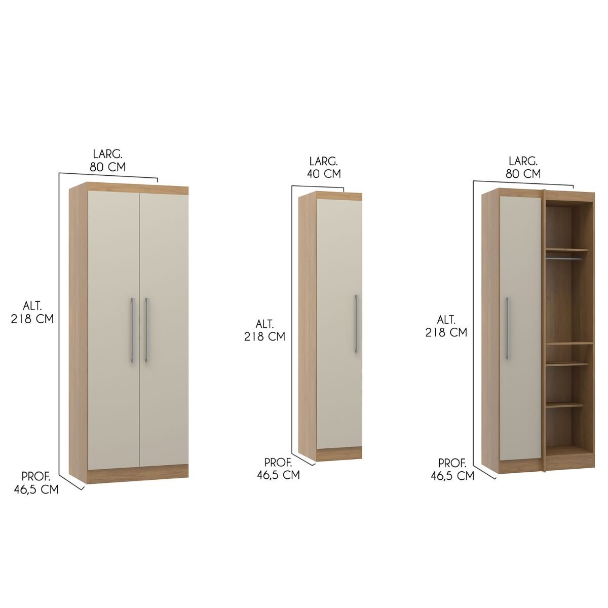 Modulado Guarda Roupa de Canto para Quarto Casal 166/240cm Selene 5 Peças Mdp Carvalho - 3