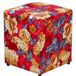 Kit 2 Puffs Quadrado Decorativo Tecido Vermelho Estampado - 2 Kit 2 Puffs Quadrado Decorativo Tecido Vermelho Estampado - 2