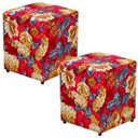 Ver imagem 1 de Kit 2 Puffs Quadrado Decorativo Tecido Vermelho Estampado