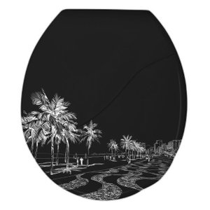 Assento Tampa Bellart para Vaso Sanitário Oval Almofadado Decorado Copacabana Preto Durín