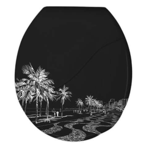 Assento Tampa Bellart para Vaso Sanitário Oval Almofadado Decorado Copacabana Preto Durín