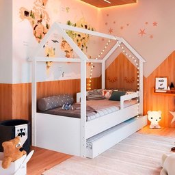 Bicama Casinha com 2 Colchões Solteiro Sonho Shop Jm Bicama Casinha com 2 Colchões Solteiro Branca - 2