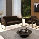 Ver imagem 2 de Sofá Namoradeira com Poltrona Base Industrial Alta Dourado Marisa Suede D03 - D’Rossi Marrom