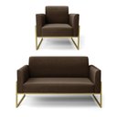 Ver imagem 1 de Sofá Namoradeira com Poltrona Base Industrial Alta Dourado Marisa Suede D03 - D’Rossi Marrom