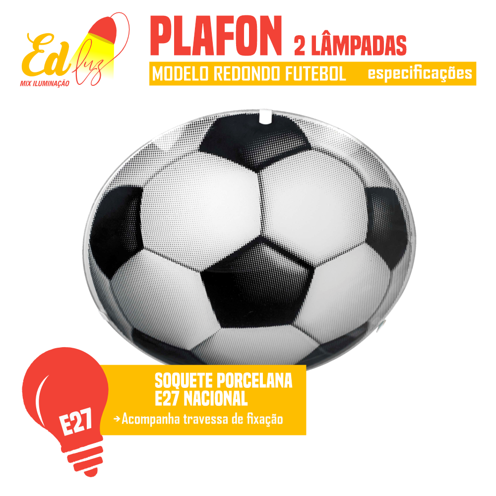 Plafon Bola de Futebol Sobrepor 30cm P/2 Lâmpadas - 3