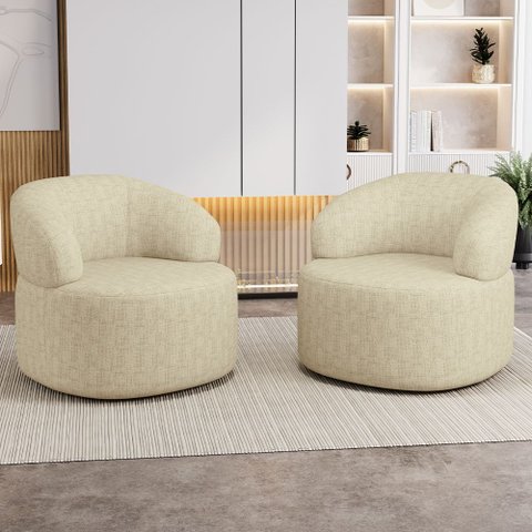 Kit 02 Poltronas Giratória Orgânica para Sala de Estar Living Helena L02 Linho Bege - Lyam Deco