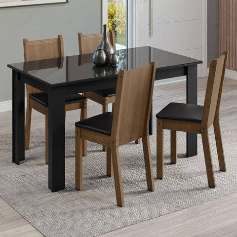 Conjunto Sala de Jantar Mesa Tampo de Vidro 4 Cadeiras Kiara Madesa