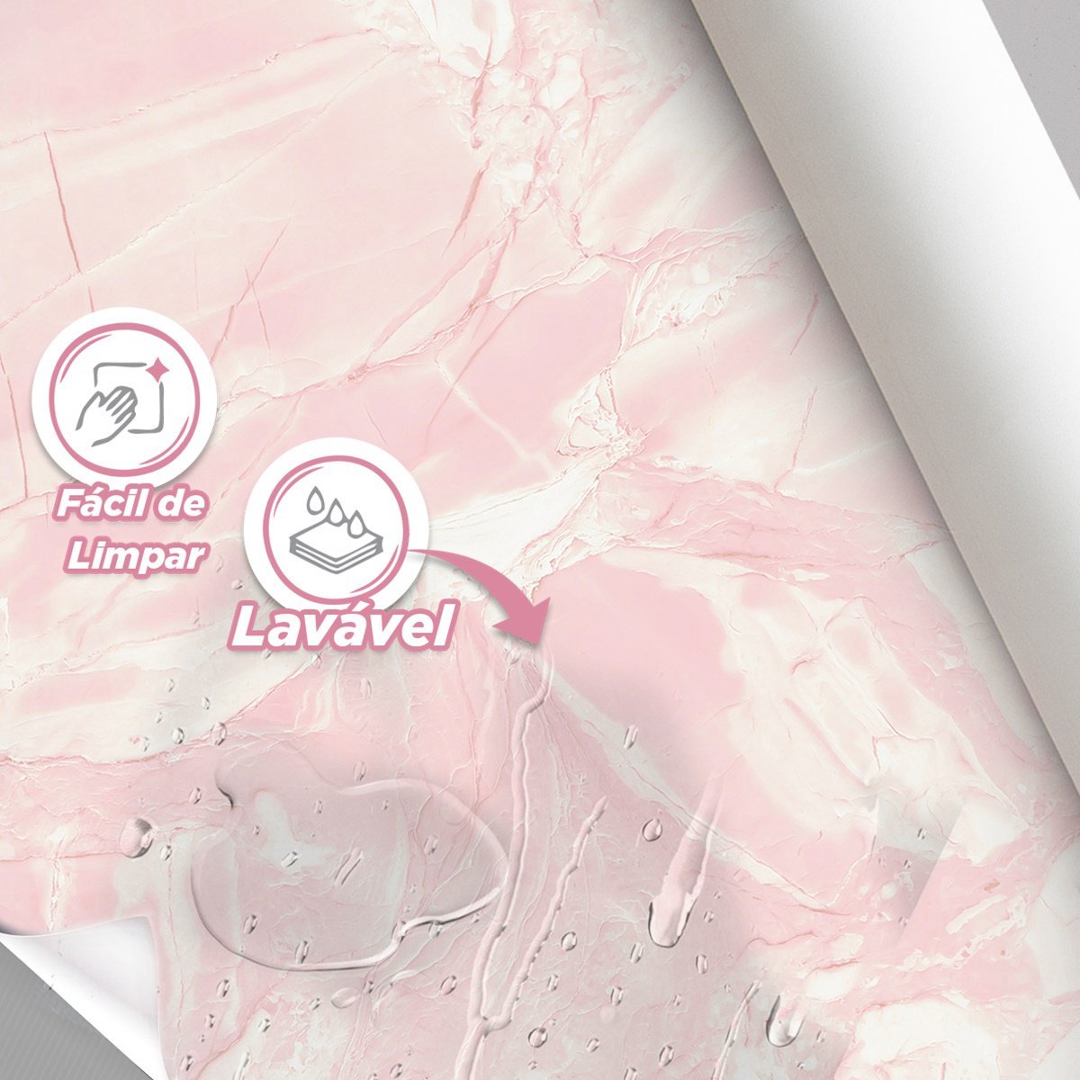 Papel de Parede Painel 3D Mármore Rosa Carrara 3M Auto Colante Lavável Revestimento Brilhoso - 4