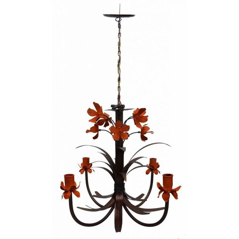 Luminária Lustre de Lirios Flores Artesanais Decoção Sala de Jantar - Laranja