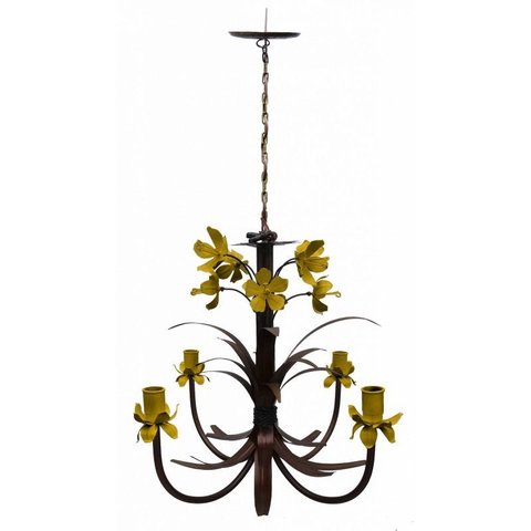 Luminária Lustre de Lirios Flores Artesanais Decoção Sala de Jantar - Amarelo