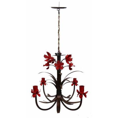 Luminária Lustre de Lirios Flores Artesanais Decoção Sala de Jantar - Vermelho