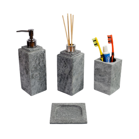Kit Banheiro Bancada Lavabo Luxo em Pedra Sabão N04 Prata