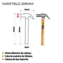 Martelo Unha em Aço Forjado de 25mm e Cabo de Madeira Elite - 2