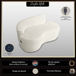 Sofá Orgânico com Entrada Usb Curvo 2 Lugares Feijão Forma Orgânica Bouclé - 3