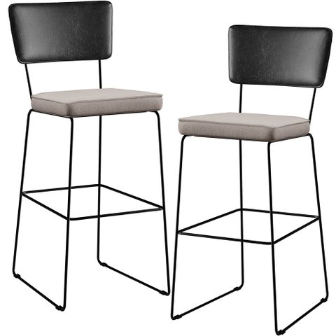 Kit 02 Banquetas Altas Cozinha Sala Jantar Fixa Allana L02 Couríssimo Preto Linho Bege - Lyam