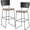 Ver imagem 1 de Kit 02 Banquetas Altas Cozinha Sala Jantar Fixa Allana L02 Couríssimo Preto Linho Bege - Lyam