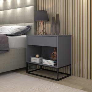Mesa De Cabeceira Moderna Estilo Industrial Cinza