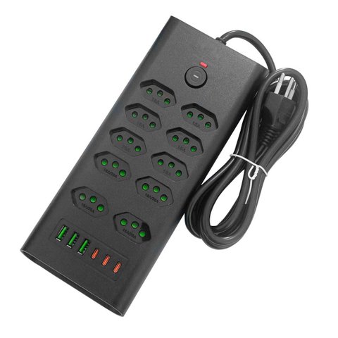 Filtro de Linha 16 em 1 com 10 Tomadas 10A 20A Regua de Energia com Proteção Dps 3 USB + 3 Tipo C Ex