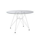 Ver imagem 3 de Mesa de Jantar Eames Eiffel Vidro Redonda 110cm com 4 Poltronas Brancas Ferro Branco