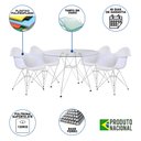 Ver imagem 2 de Mesa de Jantar Eames Eiffel Vidro Redonda 110cm com 4 Poltronas Brancas Ferro Branco