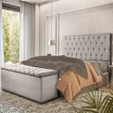 Ver imagem 1 de Kit Cabeceira e Baú Box King Londres 1,95cm Vamfer Estofados Suede Cinza Claro