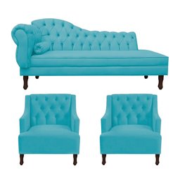 Divã Cancun 160cm Direito+2 Poltronas Genesis Azul Turquesa - 1