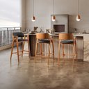 Ver imagem 1 de Kit 6 Banquetas para Cozinha Gaia em Madeira Macica com Encosto Preto