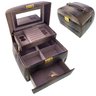 Maleta Porta Joias Bijuterias Relógio Estojo Organizador C/ Chave Espelho Alça Marrom - 1