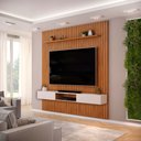 Ver imagem 1 de Painel Ripado com Bancada Suspensa para Tv até 75 Polegadas 250 Trento Freijó/off White - Dj Móveis